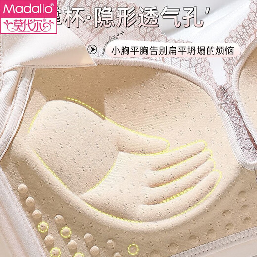 莫代尔内衣女无钢圈小胸聚拢上托防下垂性感蕾丝收副乳立体调整型文胸罩 粉肤色（套装） 75A 34
