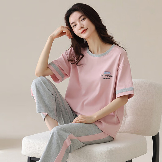 北极绒睡衣女春夏季短袖长裤纯棉韩版学生夏天可外穿全棉家居服套装 YZT9716棉短长 M (80-100斤)