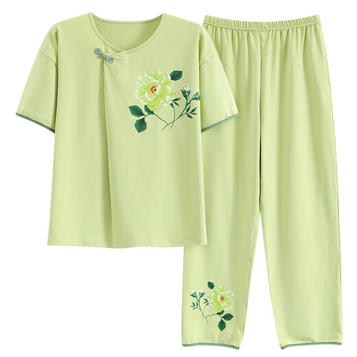 
2025 new cotton pajamas for women summer short-sleeved Chinese style cute summer cropped pants cartoon casual home clothing 9904 2XL [140-160Jin[Jin equals 0.5 kg]]