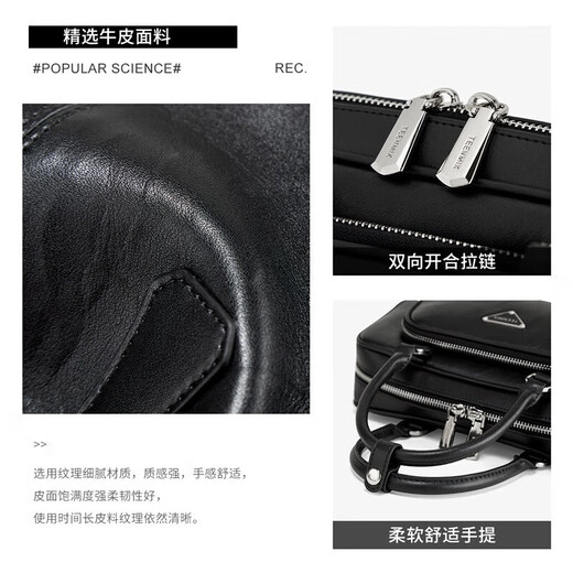 Tianmeiyi women's bag cowhide bowling bag hand grip pleated bag commuter crossbody hand-held shoulder bag birthday gift for girlfriend black