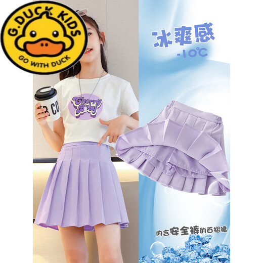 G.DUCKKIDS女童半身裙网球裙儿童夏季秋装裙裤大童百褶裙套装女孩jk运动短裙 9889T恤+4002鸢尾蓝 150