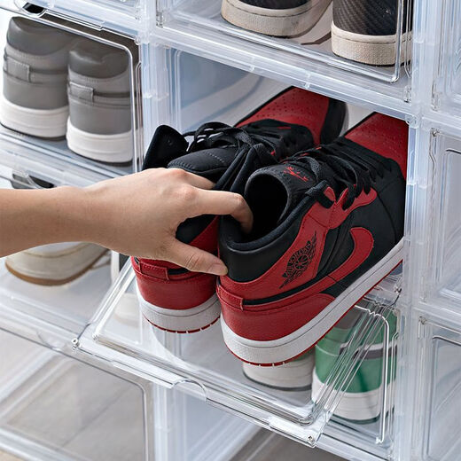 Shoe Box Acrylic 20-pack Shoe Box Magnetic Transparent Acrylic Door Vertical High-top Sneaker Plastic Storage Twenty-Pack 1*Special Grade Magnetic Vertical Style No Odor No A-Class - Black Gray Large Size 47 Size Universal Magnetic Vertical Style Open