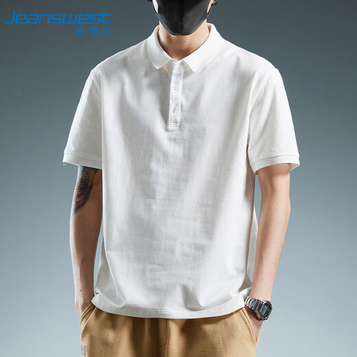 
JEANSWEST POLO shirt men's short-sleeved 2025 summer pure cotton trendy casual versatile top men's light gray XL