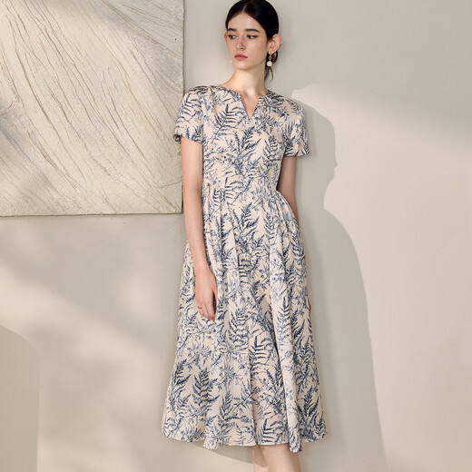 ROEYSHOUSE French elegant printed dress for women 2025 summer new fashion slim satin large hem skirt 12173 color L