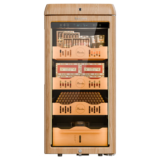 Bacchus YC-118 Smart Cigar Cabinet WiFi + Ammonia Removal Retro Curved Constant Temperature and Humidity Imported Cedar Wood Moisturizing Frequency Converter Compressor Alcoholic Naked Care Energy Saving Fingerprint Unlock Black Model (WIFI + Ammonia Removal + Frequency Conversion + Fingerprint Lock) 118L