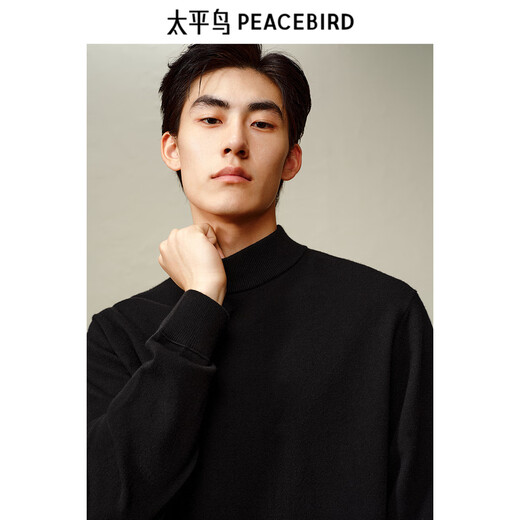 Peacebird men's sweater winter solid color half turtleneck skin-friendly velvet bottoming sweater multi-color warm sweater black second batch L