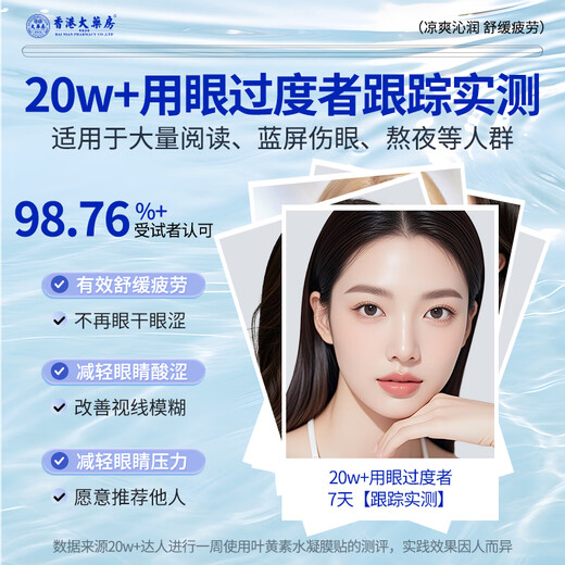 香港大药房有限公司叶黄素护眼贴冰敷眼罩舒缓解眼睛疲劳改善干涩青年近视力模糊神器