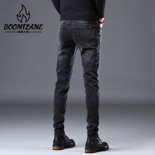 燃爆火焰 BOOMFLAME香港2025夏季薄款黑色牛仔裤男修身小脚韩版高端弹力休闲高端长裤 QQN-1048-黑色 28