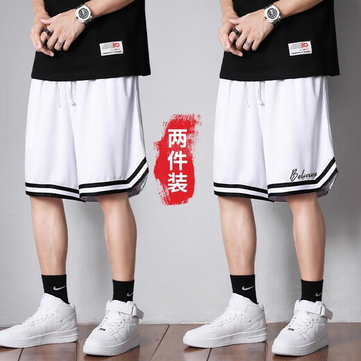 以纯（YISHion）运动短裤男款夏季美式篮球裤衩冰丝速干五分 3416白色_+_1478白色 2XL