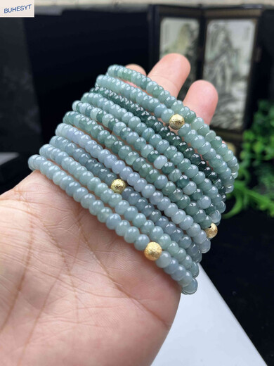 Buhesyt Ice Bleu à trois couleurs Bracelet Jade Abacus Berons et bracelet Jade Bracelet Jade Bracelet 5.5-6 mm 1048