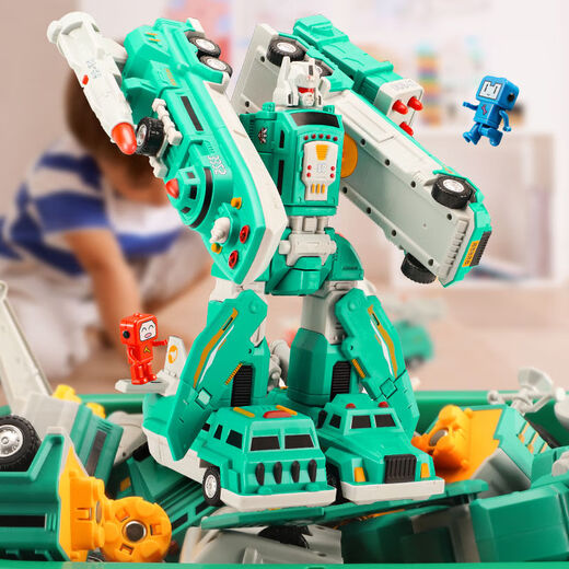 Onevan Boy Splicing Splicing Children's Toys Puzzle Assembly Formation Engineering Car Boy King Kong Robot 3 ans 6 Cadeaux City Sea Land and Air (Set 14-PIEE) Boîte de rangement de livraison