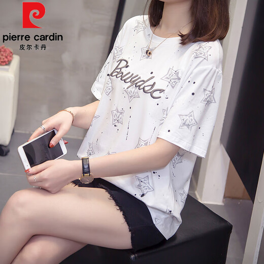 皮尔卡丹（pierre cardin）纯棉短袖T恤女夏装新款200斤mm加大码宽松显瘦百搭遮肚子上衣女士 6627黄色 M 80-95斤