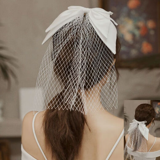 
Shantou Lincun veil and get a pearl bride Korean style pearl wedding dress wedding short face covering small veil white wedding shot Title page pearl veil