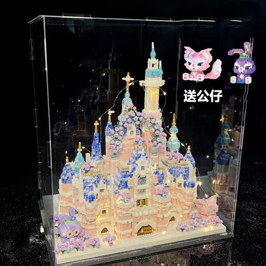 
Le IG Disney Castle High-Pretty Cherry Blossom Church Acrylic Assembling Building Blocks Boys and Girls Toys Gifts Sakura Castle 9277 pills + Gift Box Cover Light Flash Diamond