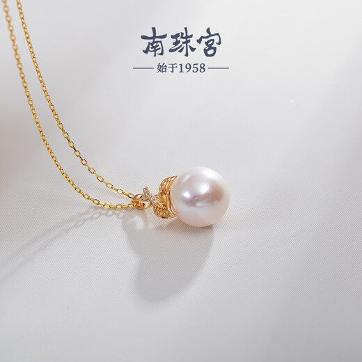 Nanzhu Palace 925 silver freshwater pearl pendant, exquisite and versatile commuting birthday gift for girlfriend D005SD gold holder 11.0-12.0mm