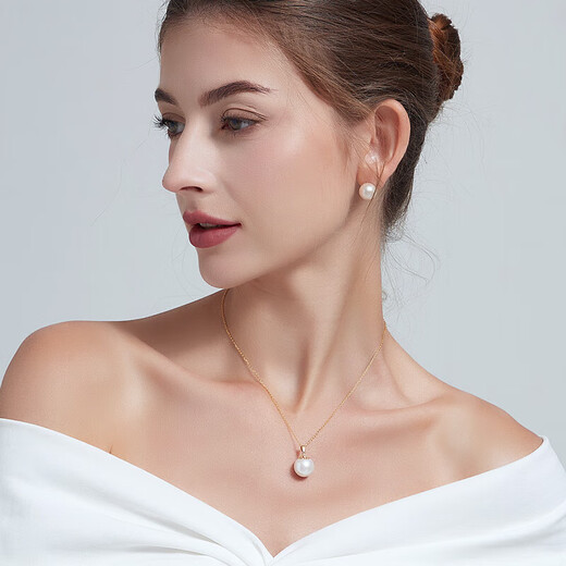 Juke 18K gold freshwater pearl pendant single for women, round, large particles, strong luster, simple and versatile necklace, birthday gift, Aurora 11-12mm