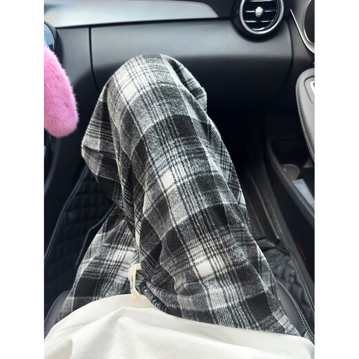 CLOR autumn and winter plaid casual pants men's American fashion brand loose retro contrast color versatile straight pants CL87 black plaid 2XL