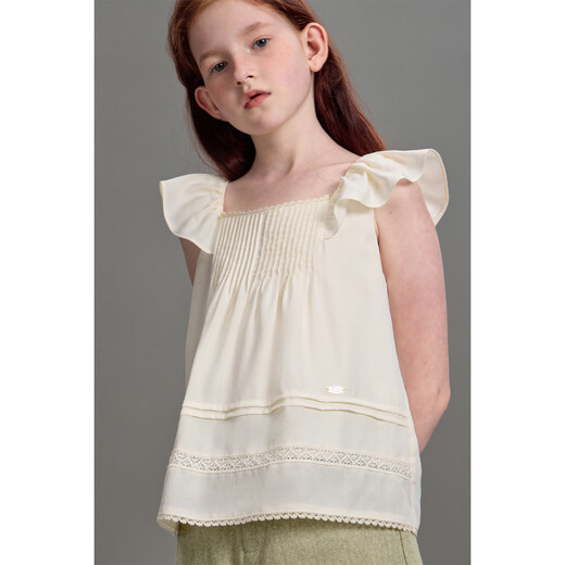 ELLE KIDS children's clothing lotus leaf small flying sleeve shirt girls summer new French resort style Lyocell shirt beige 165 (M)