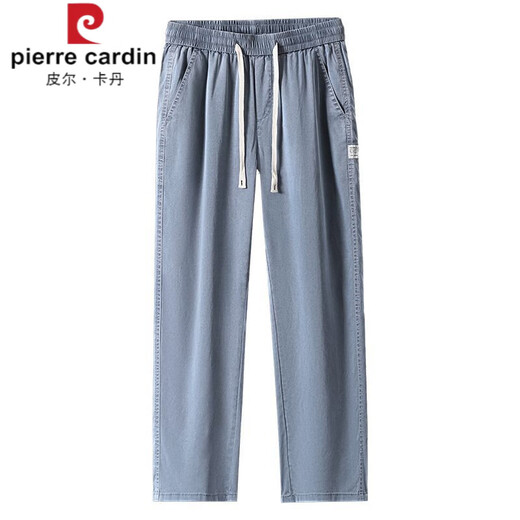 Pierre cardin knitted tentacle pants for men in summer thin. Fashion brand straight loose men imitation ice silk wide legs summer casual long 1048 black M
