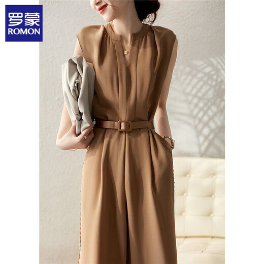 ROMON summer women's jumpsuits and versatile trendy casual pants loose and slimming new fashionable wide-leg pants sleeveless jumpsuits black jumpsuit S recommended 80-100 Jin [Jin equals 0.5 kg]