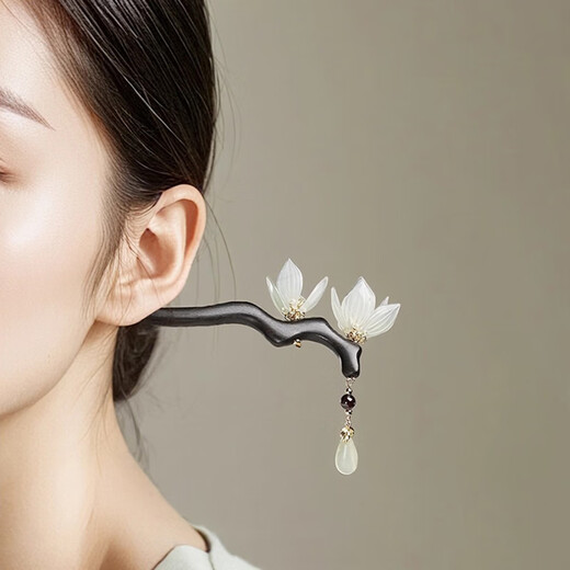 Kamalun (KAMALUN) sandalwood hairpin new Chinese style ancient style high-end lotus walking hairpin women's cool temperament hairpin hairpin headdress green lotus shadow hairpin + brand gift box