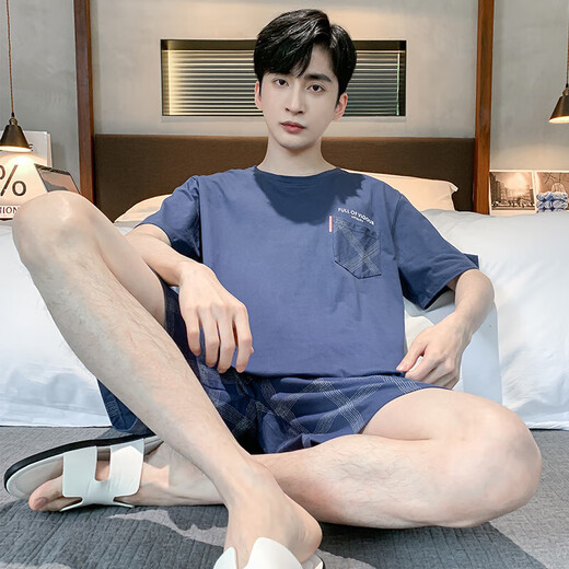 2025新款睡衣男夏季棉质薄款短袖短裤套装青少年休闲家居服可外穿 HDE9925 L