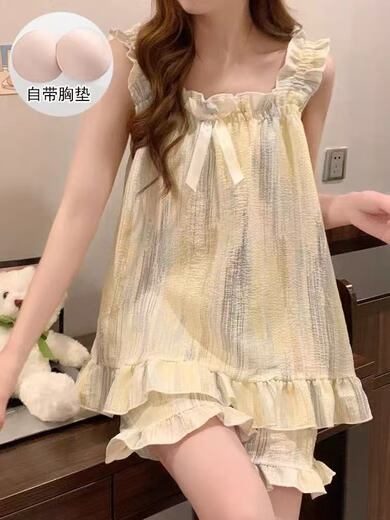 网红温柔甜美风吊带睡衣女夏季新款时尚洋气吊带短裤家居服套装 【自带胸垫】R691 M  推荐80-100斤