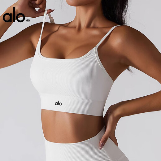 ALO YOGAAO YOGA European and American Yoga Vest Women's Fitness Sports Running Bra Shockproof Gathering Beautiful Back Sling Inner Flagship Shoulder Sling Swan White S