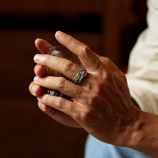 IDEAGEMER925 Silver Arrow Skull Gold Foil Ring Men's Trendy Niche Design Retro Handsome Versatile Ring Accessories Retro Skull Ring Opening No. 19-21