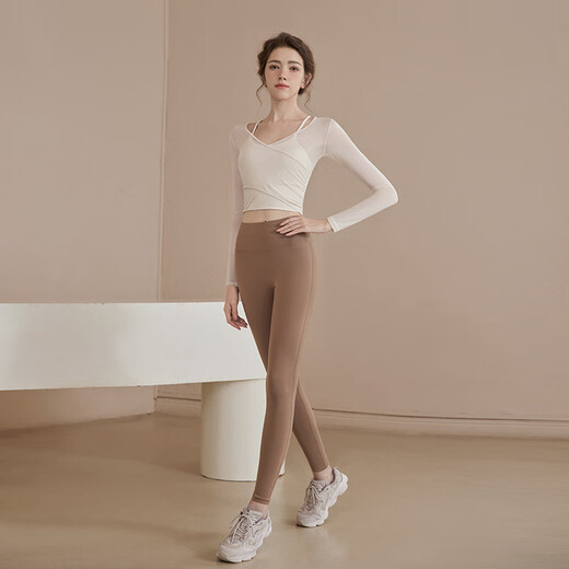 LULUUVTTOH Yoga Wear Women's Suit Summer New Sexy Tight Pilates Training Wear Fitness Sports Long Sleeve Top Off-White Top Detachable S