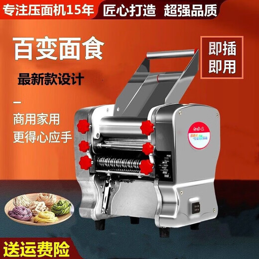 Baishuiwang Home Noodle Presse en acier inoxydable Electric Small Noodles Machine Multi-fonction commerciale Dumpling Chaos entièrement automatique Luxury Acier inoxydable-200 Type 370 Watts (couteau à rouleaux en acier)