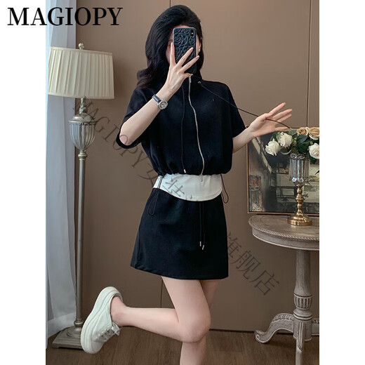 MAGIOPY国际奢侈高档品牌小个子休闲运动套装女夏季高级感黑色外搭开衫内 黑色三件套 S(100斤以内)