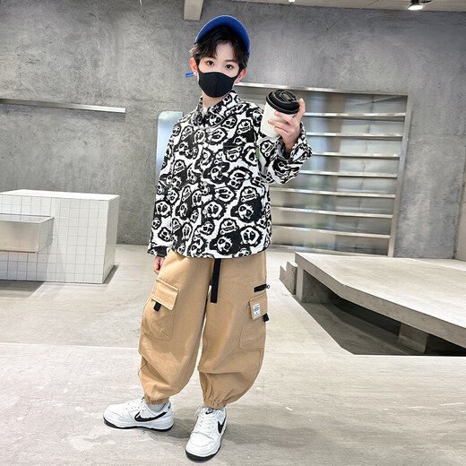 Xin Youyu Street Style Cool Style 2025 Spring and Autumn New Fashion Shirt Personalized Panda Print Pattern Casual Shirt Black 150
