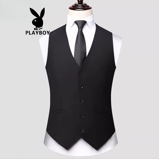 花花公子（PLAYBOY）男士西装马甲韩版修身西服背心春秋款休闲英伦婚礼小马夹礼服坎肩 黑色 S 165 【体重90-100斤】