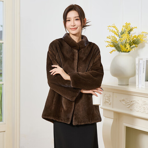 Winter Home Brand Fur 2025 Neu importiertem Nerzmantel für Frauen ganzer Nerz mittelgroßer Stehkragen Nerzmantel für Frauen Schultern. Kaffee l 100jin [Jin ist 0,5 kg] -120jin [Jin ist 0,5 kg]