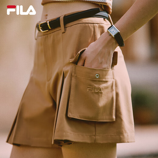 FILA Yang Mi's official women's woven shorts 2025 autumn new retro fashion comfortable three-point pants Toffee color-DK M 165/66A/M