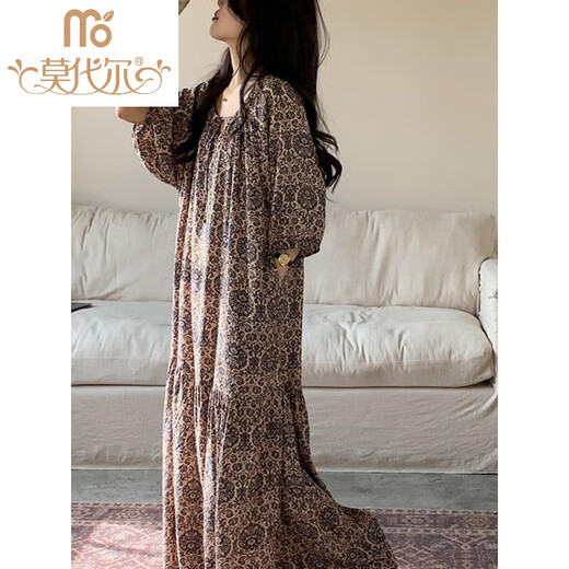 
Modal is so beautiful and elegant long skirt for women in summer thin cotton silk long dress, can be worn on the outside, pajamas make you look slim. 8668 skirt, brown leaves shrink, large, single size, F skirt length 12590-180Jin[Jin equals 0.5 kg]