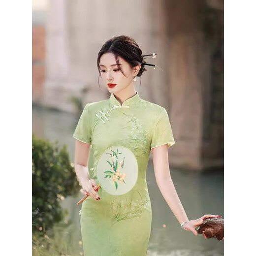 Feiyao cheongsam new Chinese style long retro 2025 summer new style Jiangnan Suzhou travel photo daily improved dress Green L