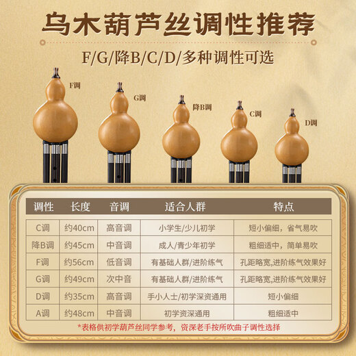 金孔雀乌木葫芦丝c调小学生专用初学者成年人降b调专业演奏级旗舰店乐器 【光面葫芦乌木音管】C调+赠品