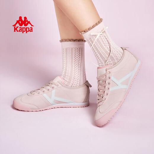 卡帕（Kappa）背靠背女鞋薄底德训鞋子女夏季新款透气运动板鞋女 奶茶粉 37