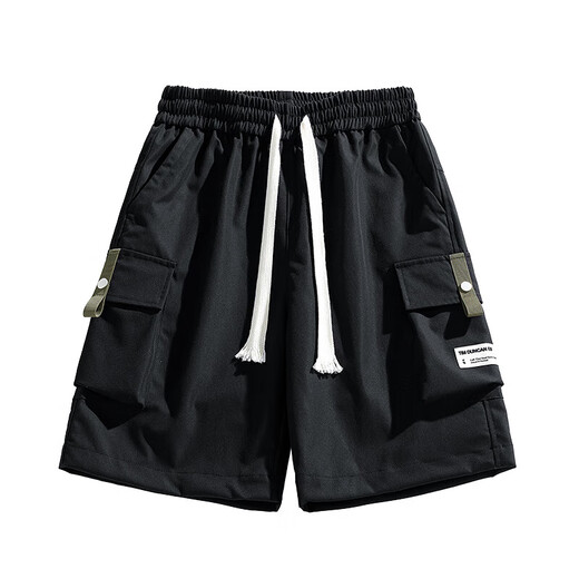 NASA [Summer thin loose] Functional tooling shorts for men straight casual sports five-point pants, black + apricot color, tooling style + logo style L (120-135Jin [Jin equals 0.5 kg])