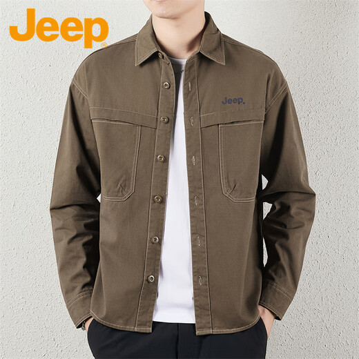 JEEP Jeep long-sleeved shirt men's spring casual loose jacket men's workwear all-match shirt men's khaki 4XL