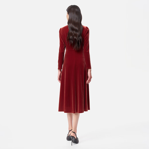 Kelaitier [multicolore] 2025 AUTOMNE NOUVEAU Tempérament de velours robe à manches longues pour les femmes rouge vif M