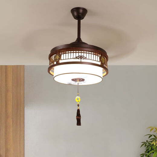 
New Chinese fan chandelier bedroom living room solid wood invisible home Chinese style retro fan frequency conversion restaurant chandelier 9898 three-color 48-inch DC frequency conversion silent pure copper