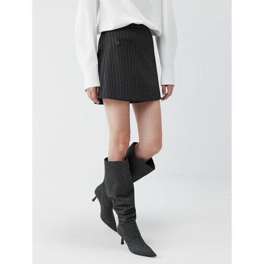 Elle Gray Modern Striped Casual Falda y pantalones para mujeres 2025 Autumn New Style Diseño para hacer un delgado pantalón de piernas ancho de patas anchas XL XL