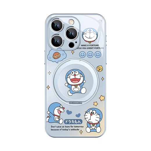 MSMF adapté à Doraemon Apple 16 Case de téléphone mobile iPhone 16 Promax Nouveau 360 degrés Rotation 15pro avec support magnétique Magne Magafe Fulcrum 14Plus mignon 13 h [Far Peak Blue] Doraemon-ZBL13754G [Blue Bracket] iPhone