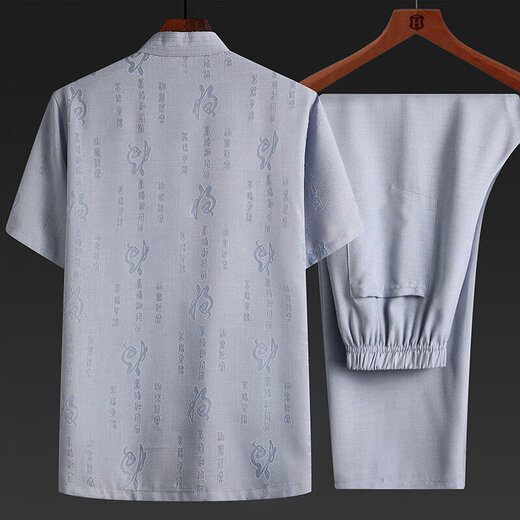 
Cotton and linen Tang suit men's father short-sleeved suit Chinese style thin style middle-aged and elderly linen grandfather summer clothes elderly clothes 20503-Y31 [short-sleeved suit] gray XL /41/175 [130-150Jin [Jin equals 0.5 kg] wear]