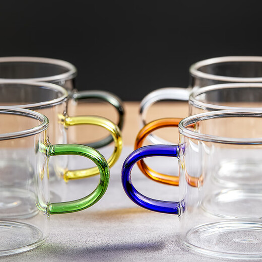 Yaji tea set tea cup Xiao tea cup 100ml heat-resistant glass tea cup home office cup color handle - 6 pieces