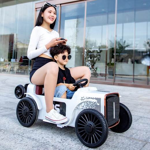 Bei Duoqi parent-child car children's electric car four-wheel car can sit in adults' remote control swing male and female children's baby toy stroller flagship red + large battery + remote control leather seat