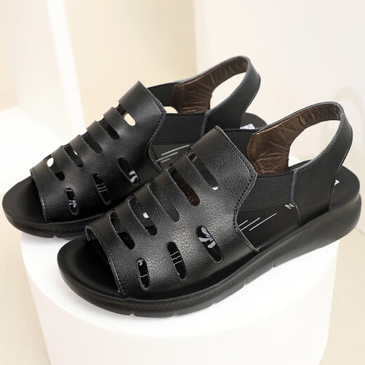Meister der zulihischen römischen Mutter Sandalen für Frauen, Sommer flache Sohle weicher Sohle nicht rutschernder und älterer Schuhe für Frauen, Fischschuhe, alte Oma Sandalen, Wenzhou Huidong, keine müden Füße, Lochschuhe draußen-schwarze 35 Sandalen für Frauen 2025 Neue Stil
